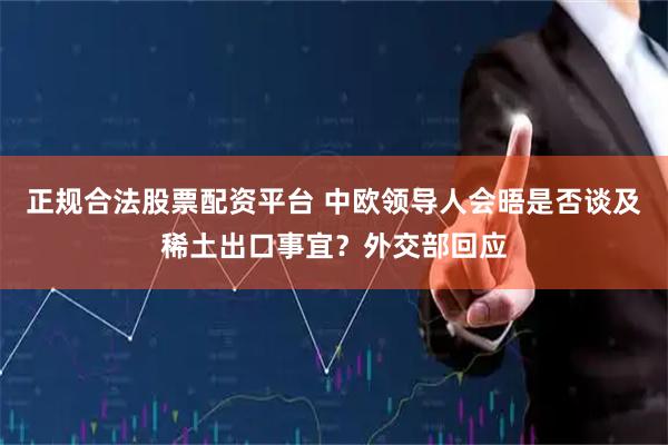 正规合法股票配资平台 中欧领导人会晤是否谈及稀土出口事宜？外交部回应